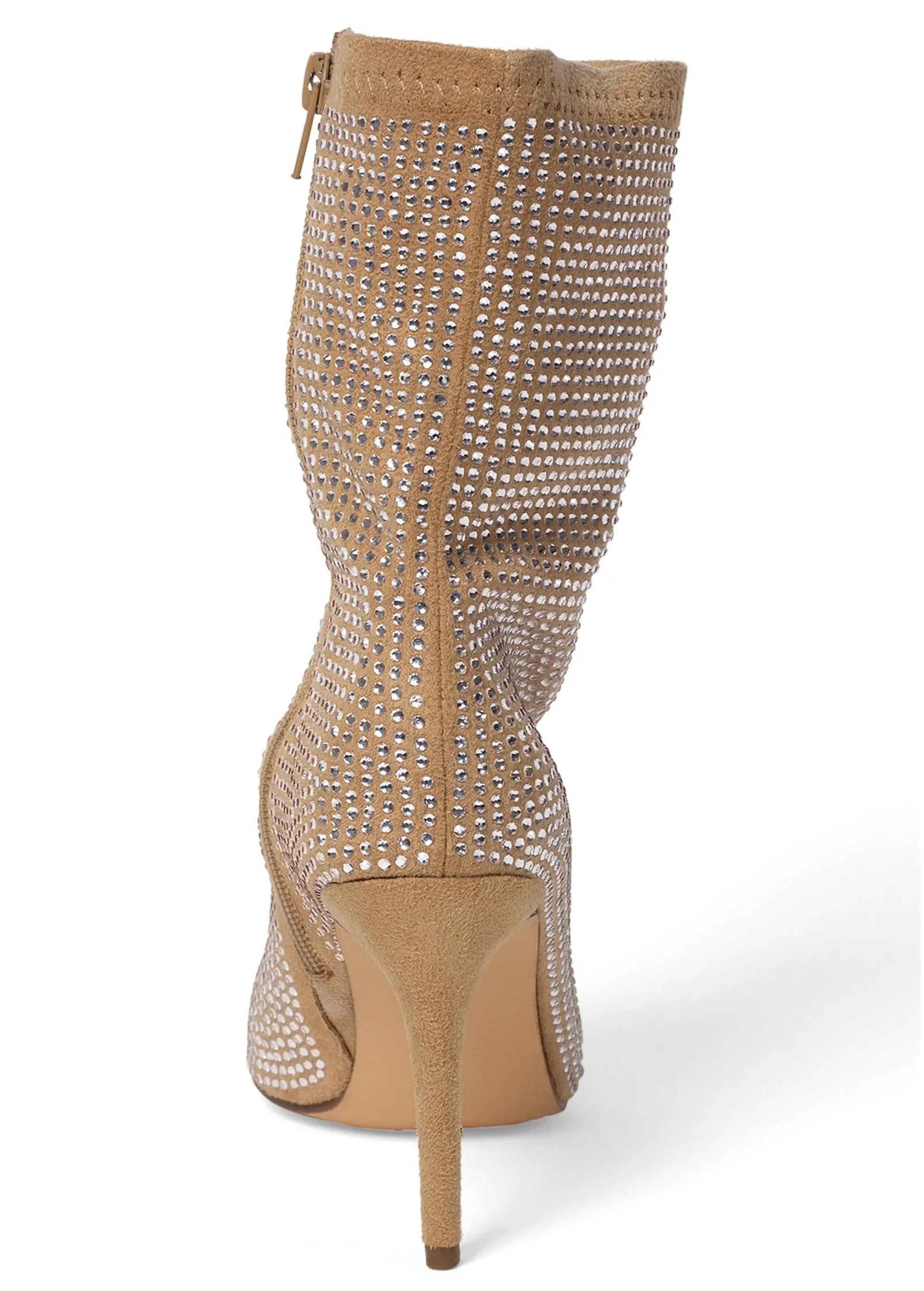 Rhinestone Heeled Booties - Camel