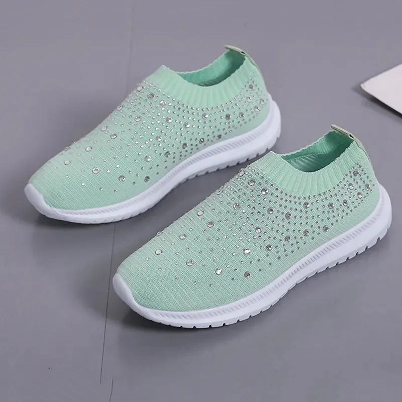 Rimocy Crystal Breathable Mesh Sneaker Shoes for Women Comfortable Soft Bottom Flats Plus Size  Slip Casual Shoes Woman