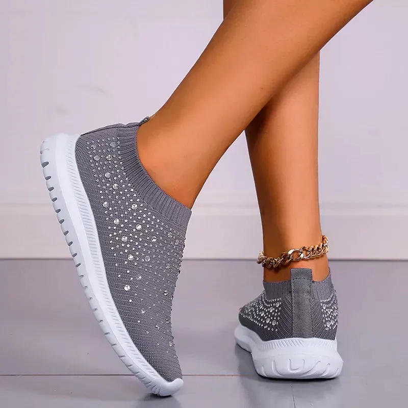 Rimocy Crystal Breathable Mesh Sneaker Shoes for Women Comfortable Soft Bottom Flats Plus Size  Slip Casual Shoes Woman