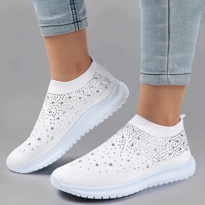 Rimocy Crystal Breathable Mesh Sneaker Shoes for Women Comfortable Soft Bottom Flats Plus Size  Slip Casual Shoes Woman