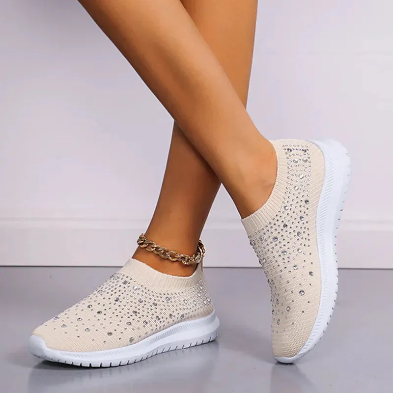 Rimocy Crystal Breathable Mesh Sneaker Shoes for Women Comfortable Soft Bottom Flats Plus Size  Slip Casual Shoes Woman