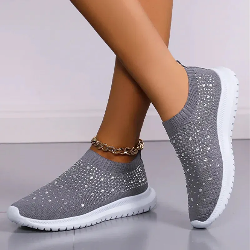 Rimocy Crystal Breathable Mesh Sneaker Shoes for Women Comfortable Soft Bottom Flats Plus Size  Slip Casual Shoes Woman