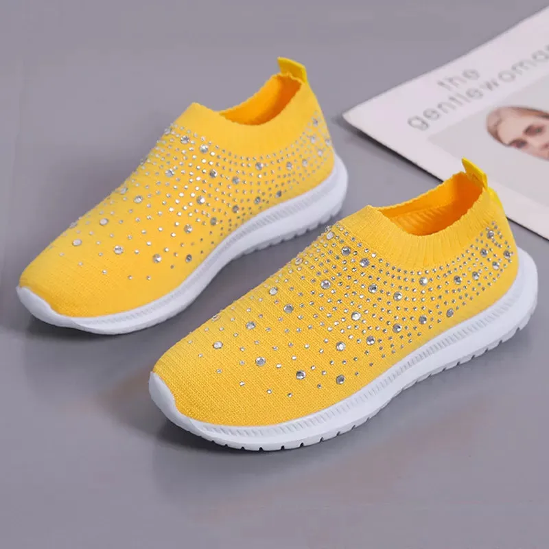 Rimocy Crystal Breathable Mesh Sneaker Shoes for Women Comfortable Soft Bottom Flats Plus Size  Slip Casual Shoes Woman