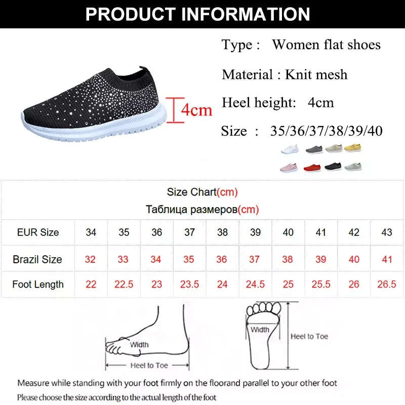 Rimocy Crystal Breathable Mesh Sneaker Shoes for Women Comfortable Soft Bottom Flats Plus Size  Slip Casual Shoes Woman