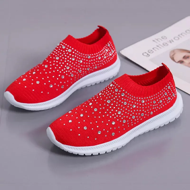 Rimocy Crystal Breathable Mesh Sneaker Shoes for Women Comfortable Soft Bottom Flats Plus Size  Slip Casual Shoes Woman