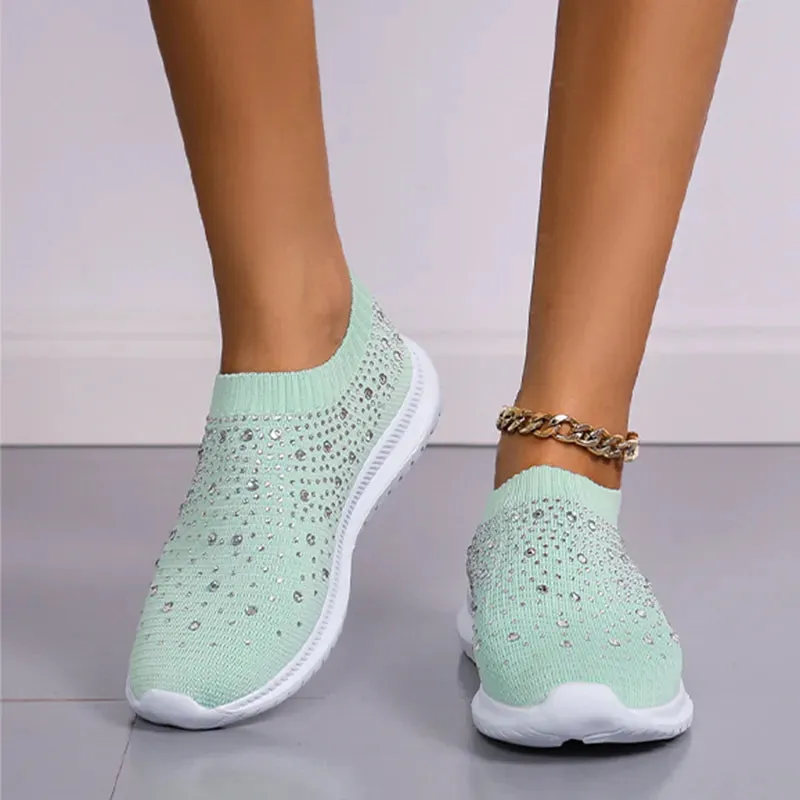 Rimocy Crystal Breathable Mesh Sneaker Shoes for Women Comfortable Soft Bottom Flats Plus Size  Slip Casual Shoes Woman