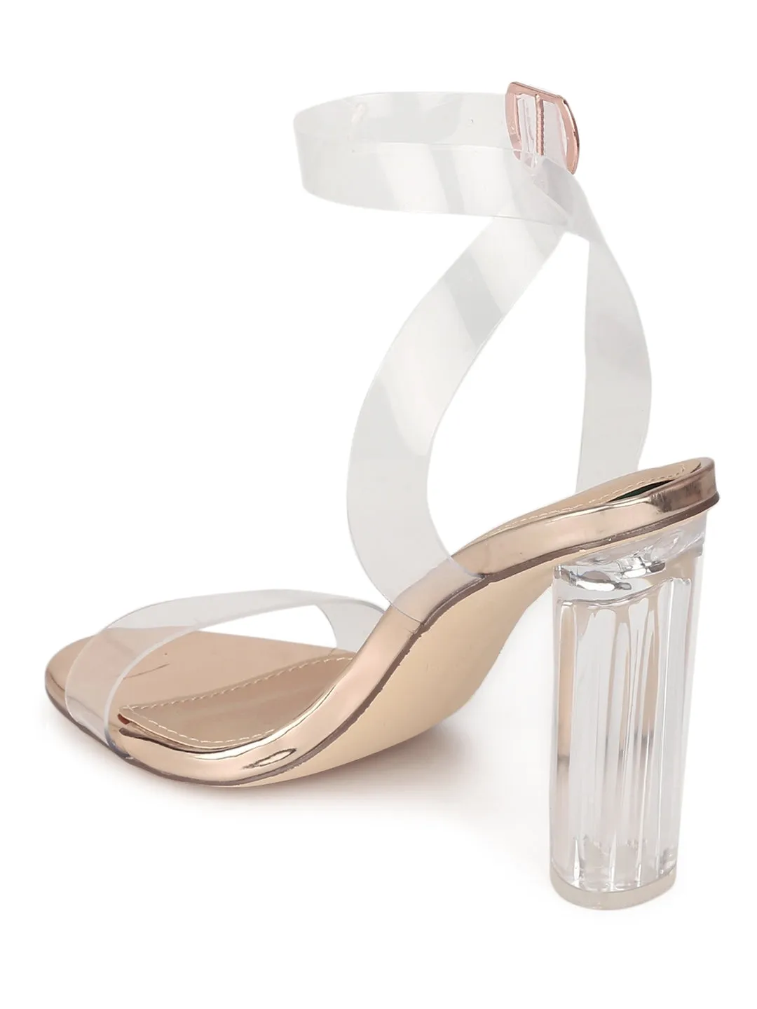 Rose Gold PU Clear Block Heels