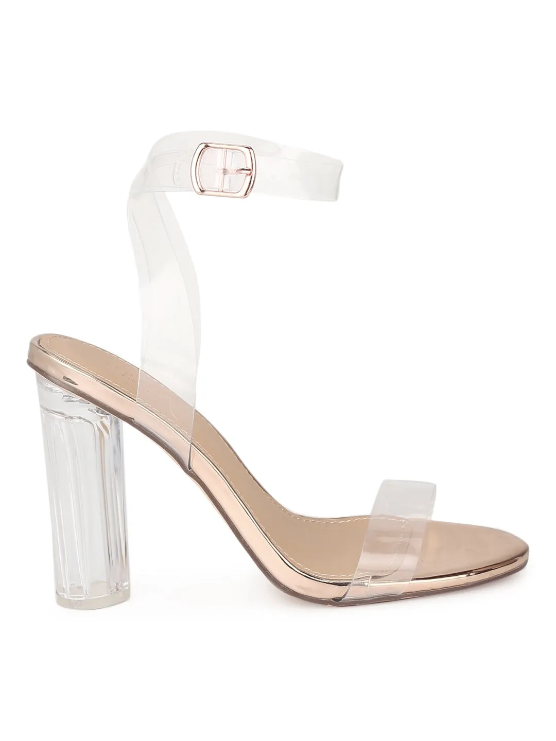 Rose Gold PU Clear Block Heels