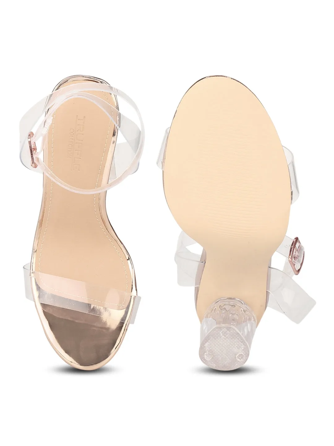 Rose Gold PU Clear Block Heels