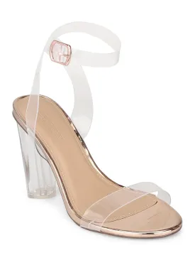 Rose Gold PU Clear Block Heels