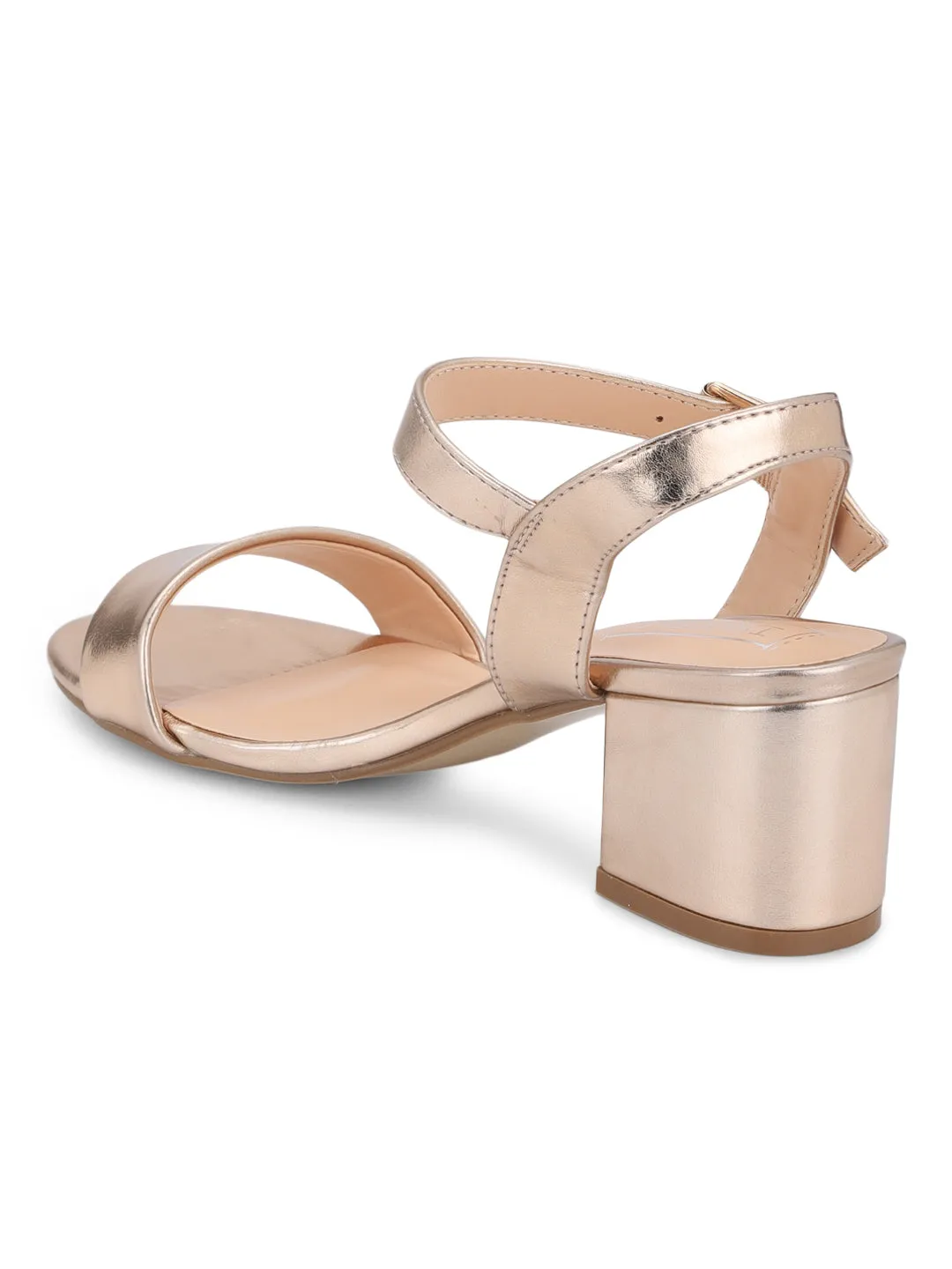 Rosegold PU Ankle Strap Low Block Heels