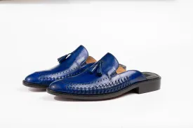 Royal blue or any Color of Your Choice Whole Cut loafer Backless Slip On Mule Cow Crust Leather Custom Made-To-Order Shoes  Unique Premium