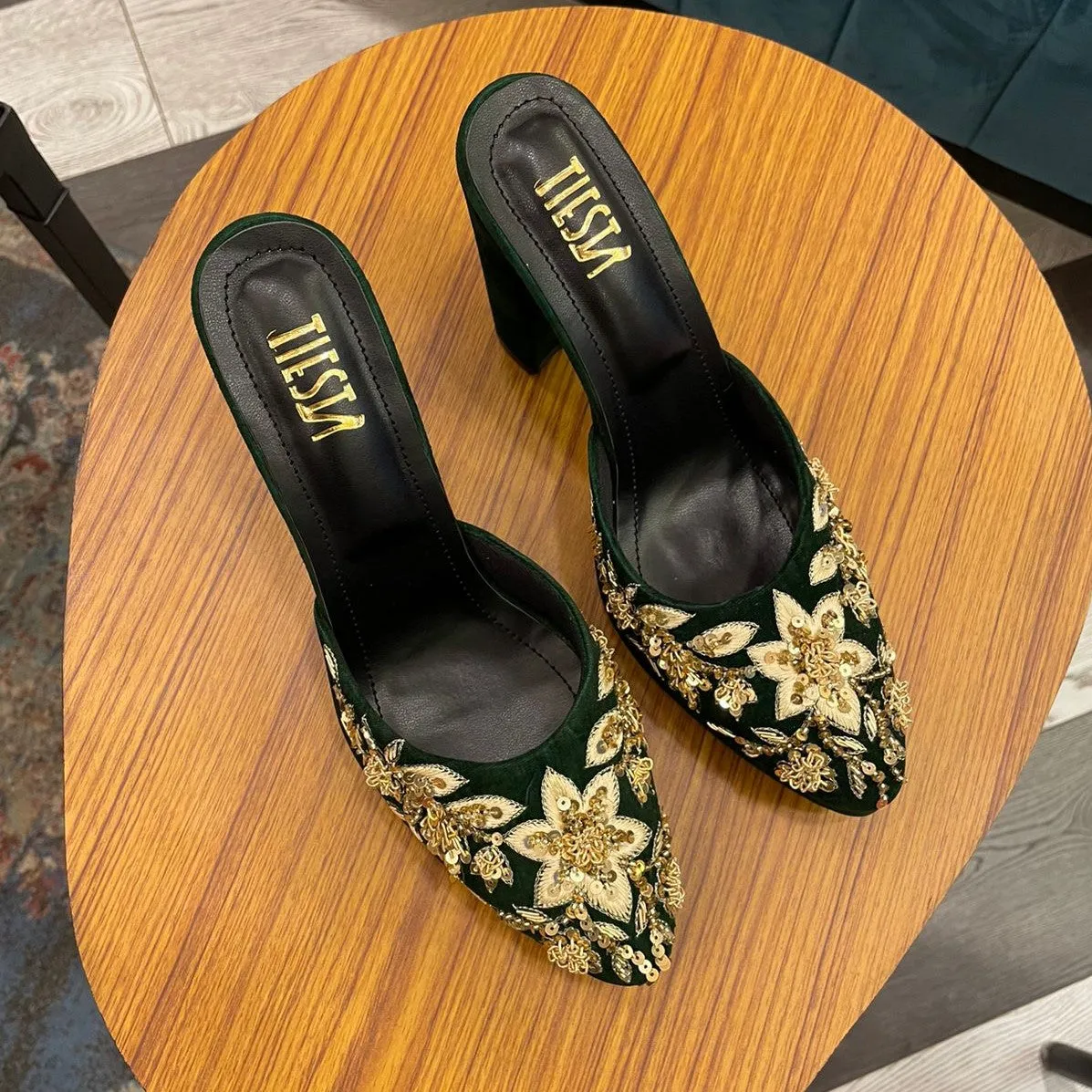 Sabah Green Velvet Customised Bridal Heels for Weddings