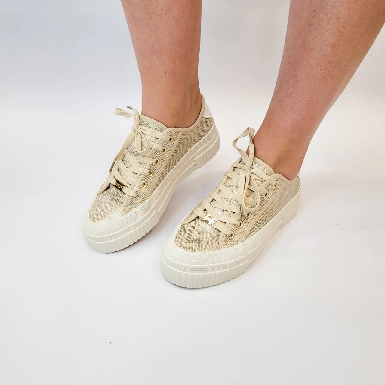 Savoy gold lace up platform sneaker