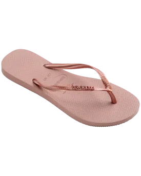 Slim Metallic Flip Flops in Crocus Rose & Golden