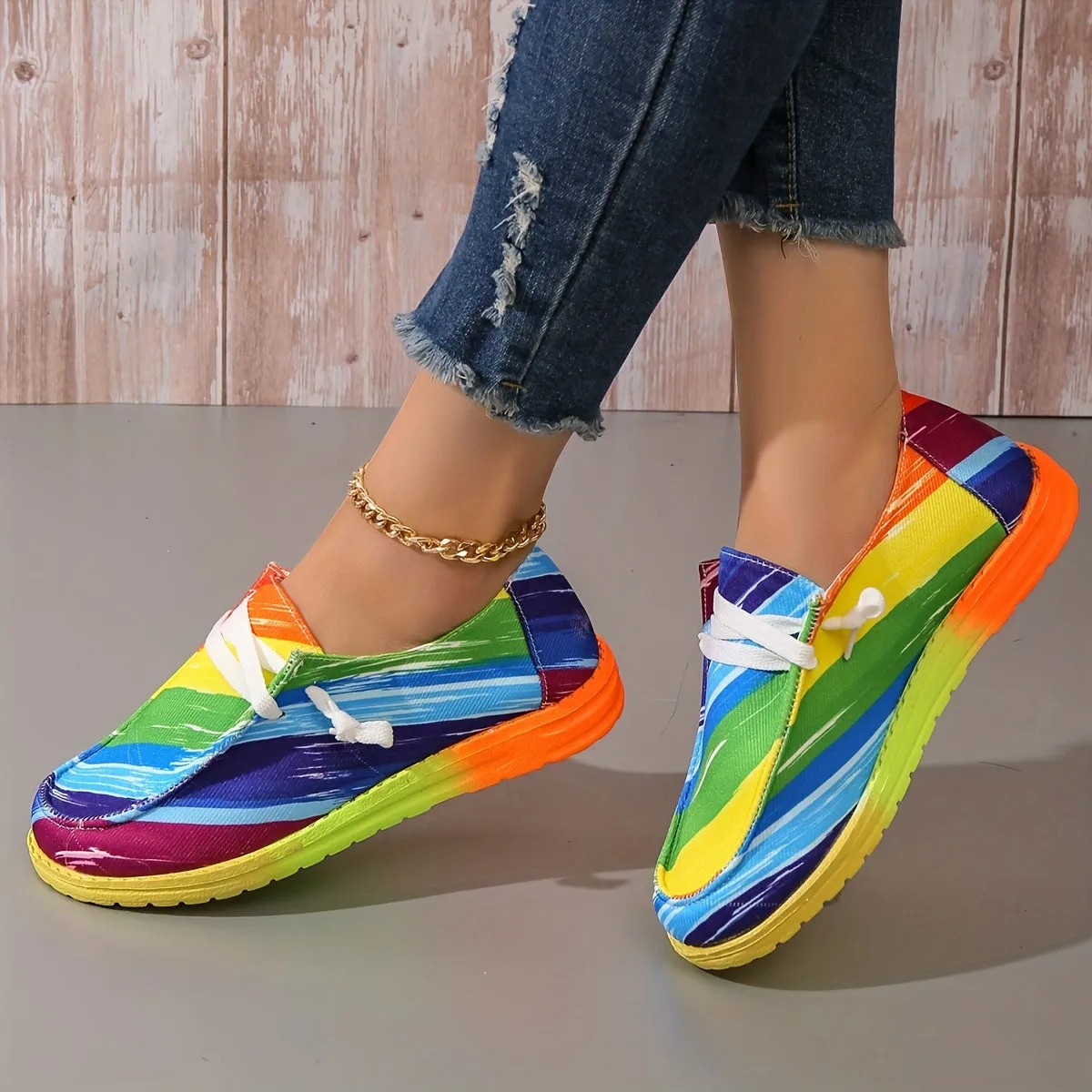 Slip On Shoes Canvas Comfortable Loafers Trendy Lace Up Low Top Colorful Pattern