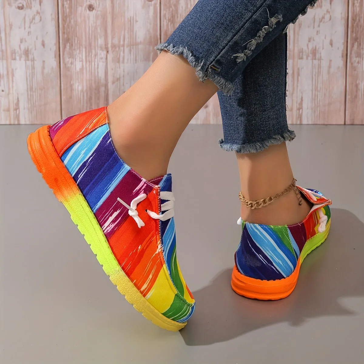 Slip On Shoes Canvas Comfortable Loafers Trendy Lace Up Low Top Colorful Pattern