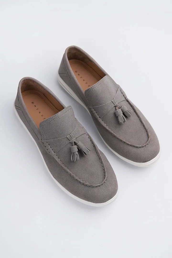 Slip On Suede Loafers - Grey