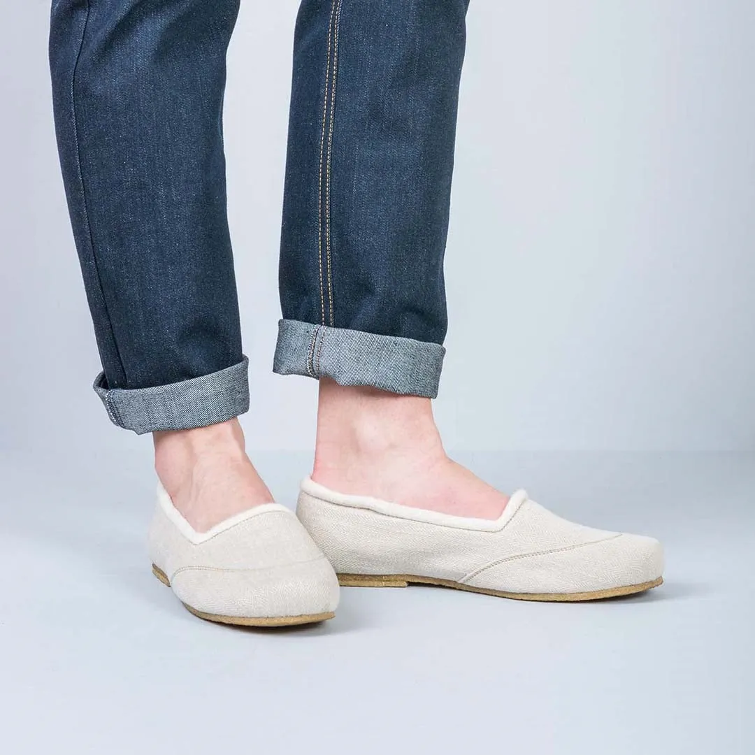 SNOW WHITE Handmade Hemp Ballet Flats (Lined with 100% Organic Cotton Fleece)