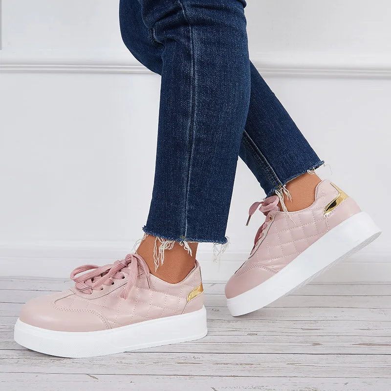 Sohiwoo  Women Lace Up Platform Sneakers Casual Walking Shoes