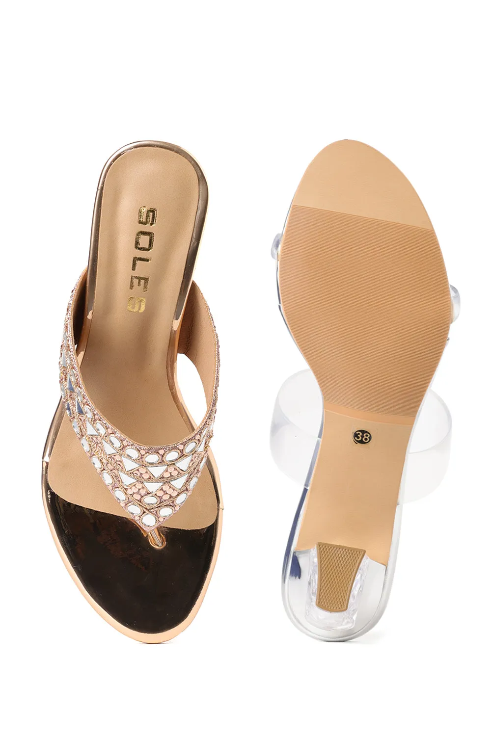 SOLES Mirror Work Crystal Block Heels