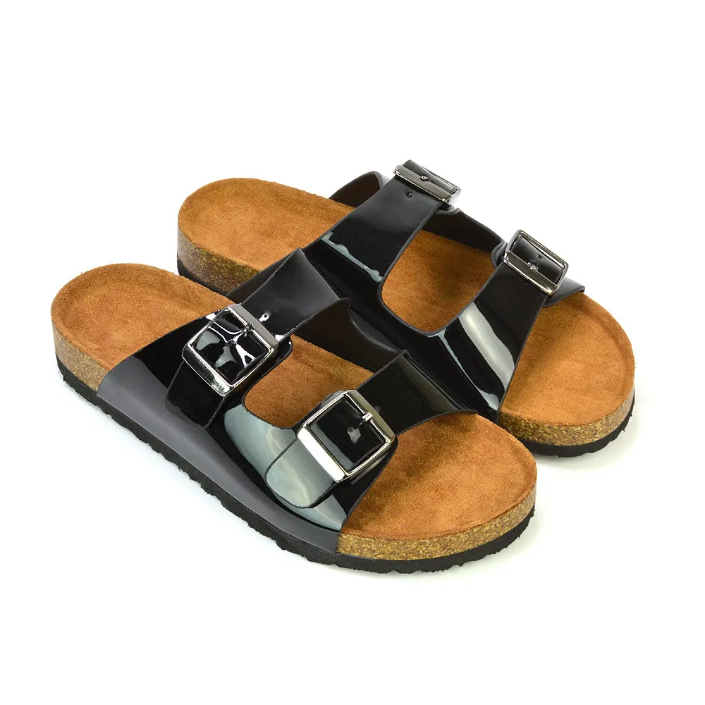 Star Double Buckle Strap Flat Slider Casual Footbed Summer Mule Sandals in Gold