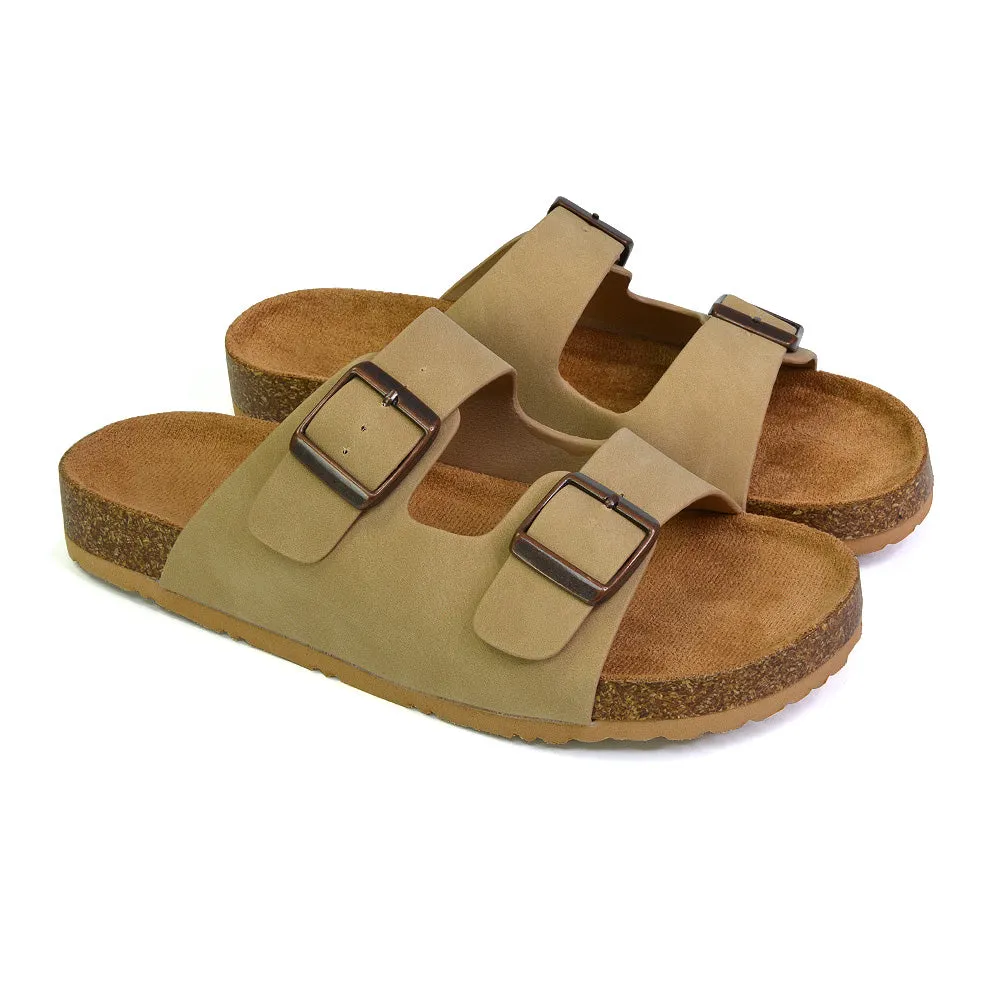 Star Double Buckle Strap Flat Slider Casual Footbed Summer Mule Sandals in Gold