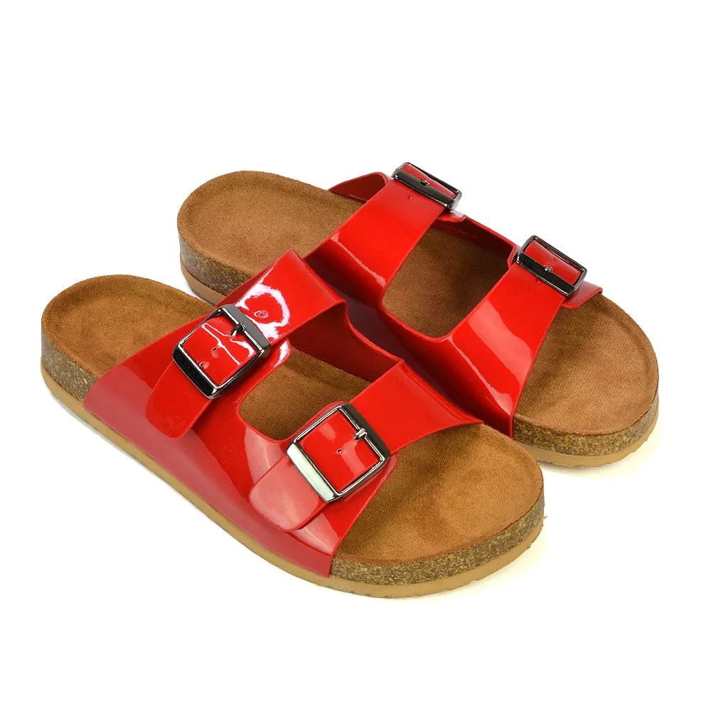 Star Double Buckle Strap Flat Slider Casual Footbed Summer Mule Sandals in Gold