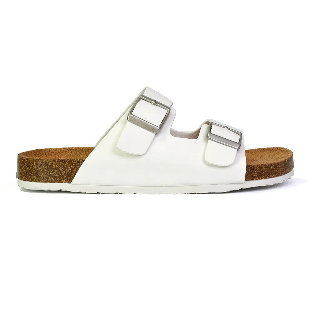 Star Double Buckle Strap Flat Slider Casual Footbed Summer Mule Sandals in Gold