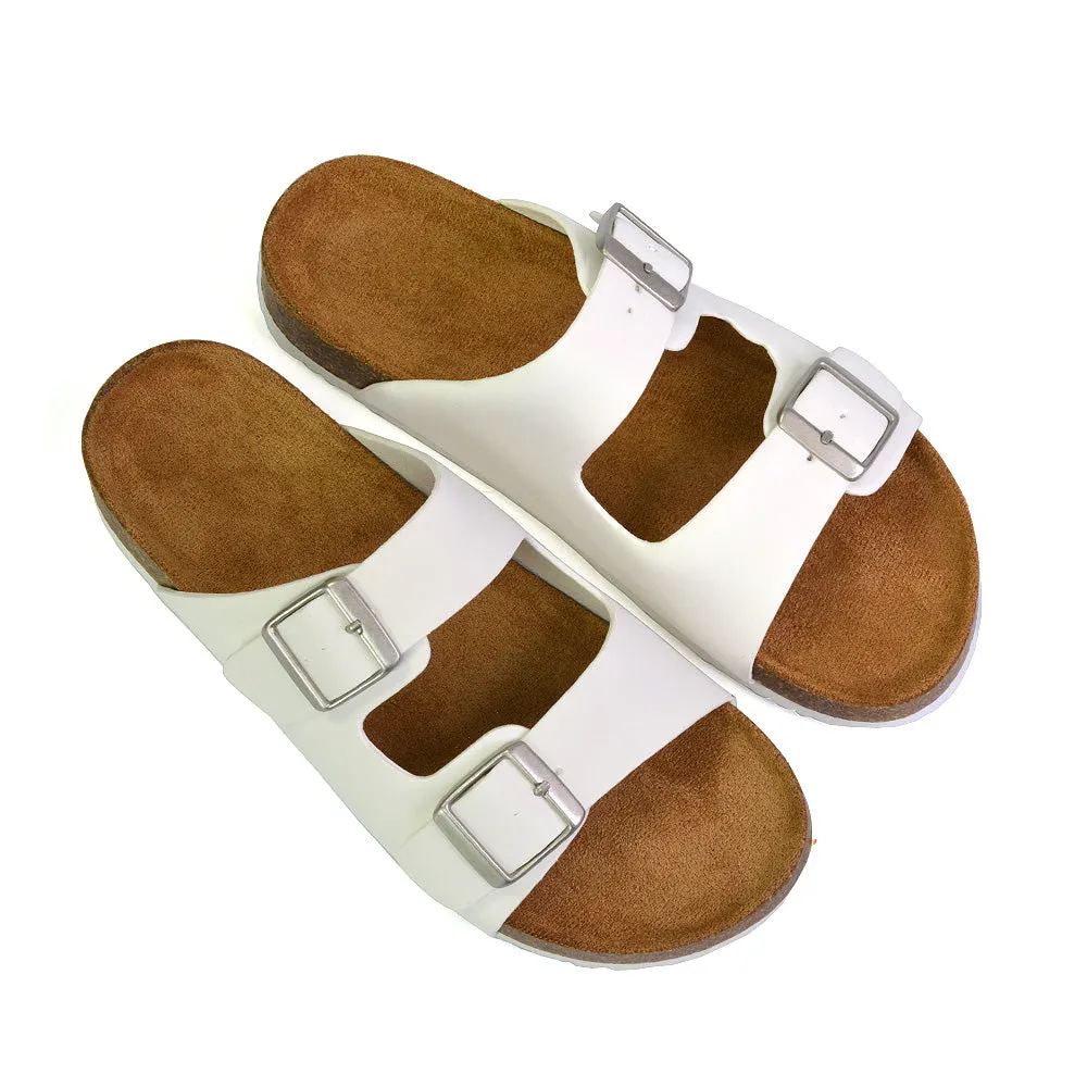 Star Double Buckle Strap Flat Slider Casual Footbed Summer Mule Sandals in Gold