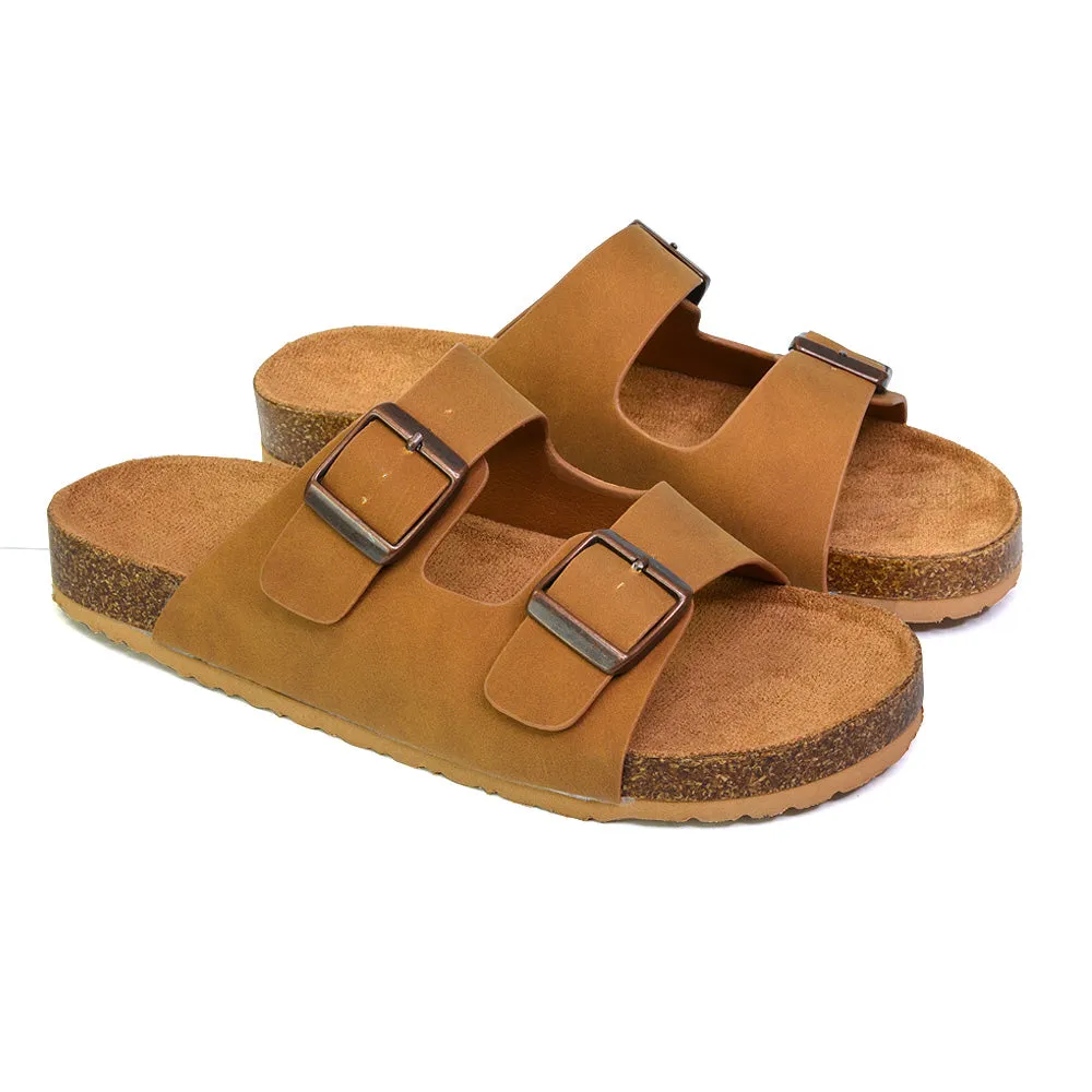 Star Double Buckle Strap Flat Slider Casual Footbed Summer Mule Sandals in Gold