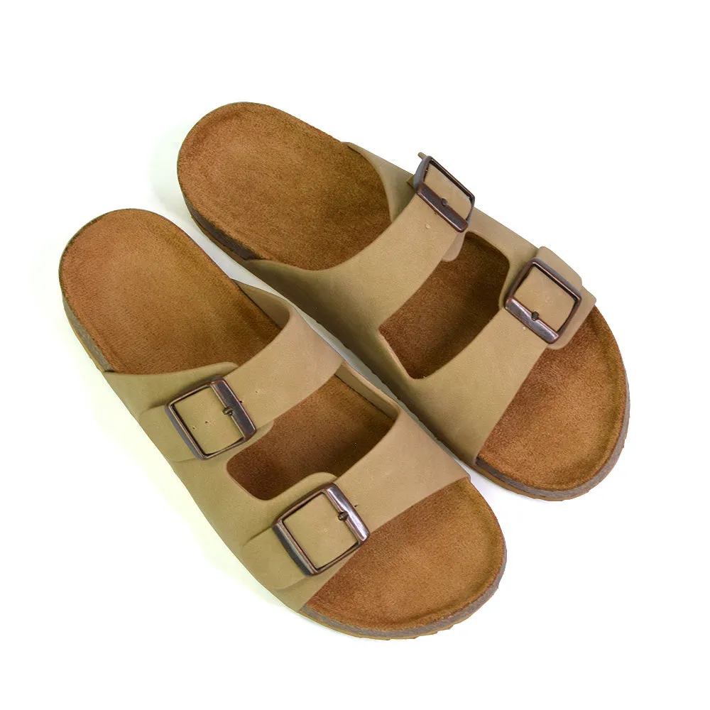 Star Double Buckle Strap Flat Slider Casual Footbed Summer Mule Sandals in Gold