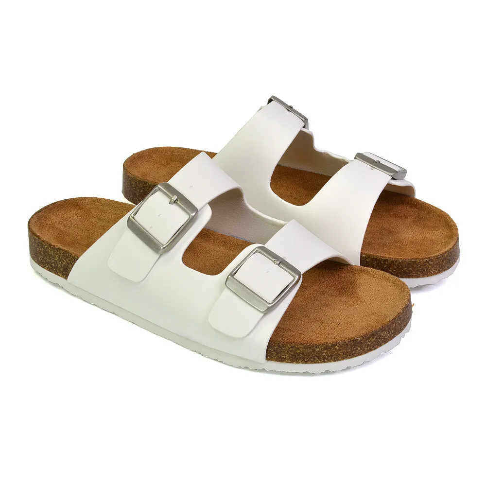 Star Double Buckle Strap Flat Slider Casual Footbed Summer Mule Sandals in Gold