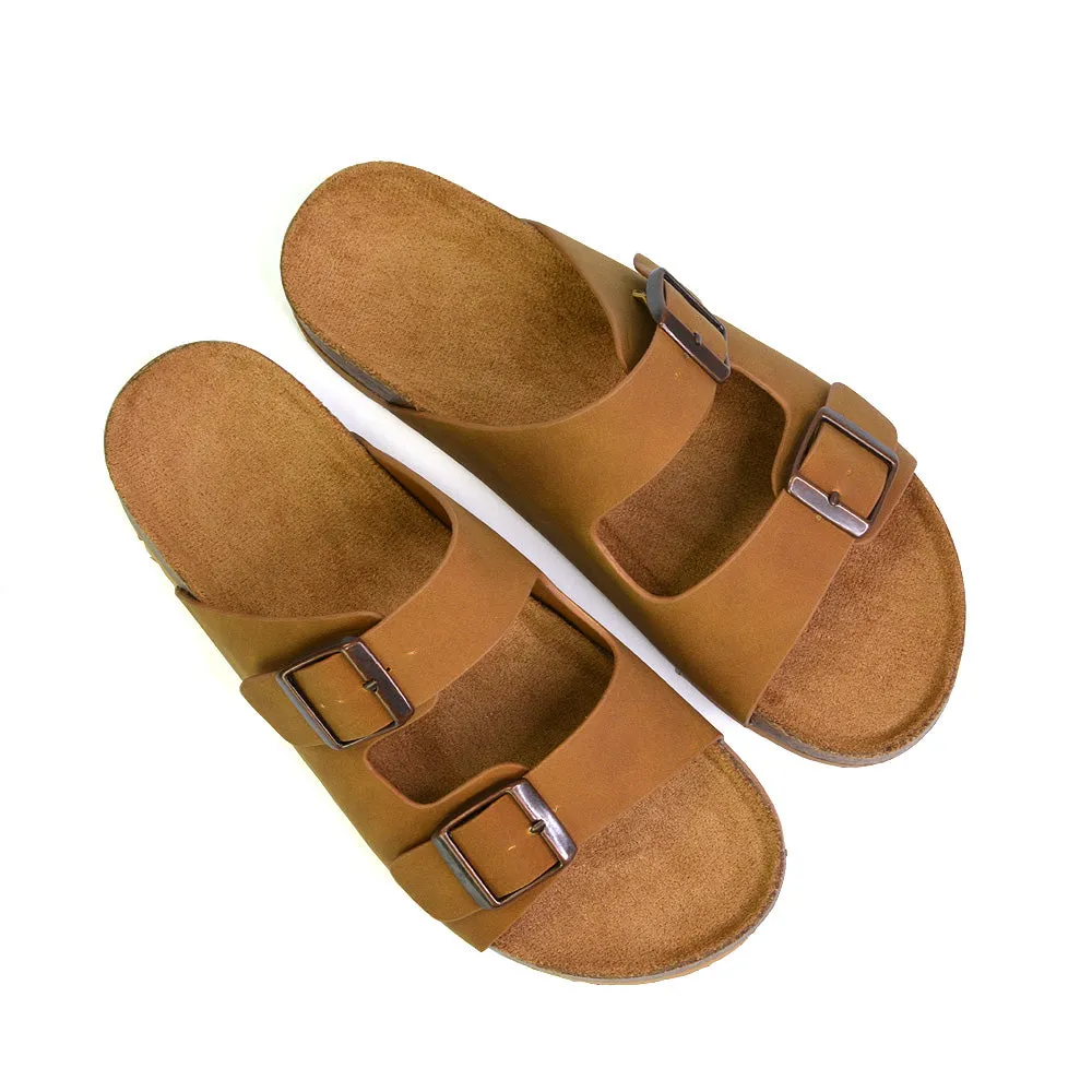 Star Double Buckle Strap Flat Slider Casual Footbed Summer Mule Sandals in Gold