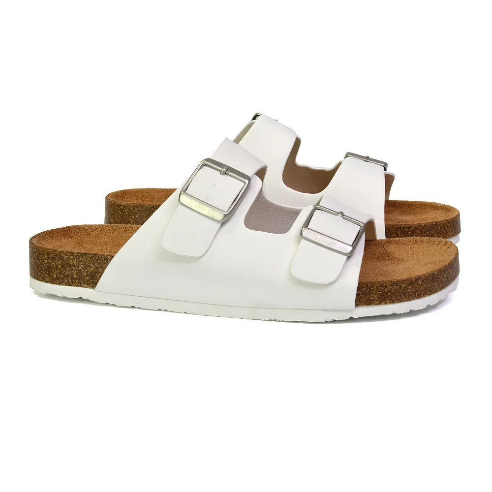 Star Double Buckle Strap Flat Slider Casual Footbed Summer Mule Sandals in Gold