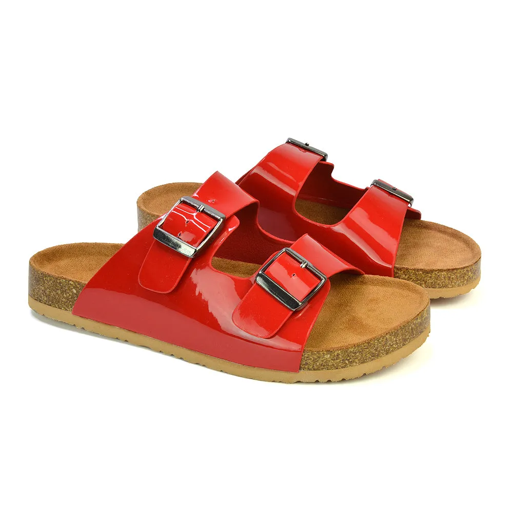 Star Double Buckle Strap Flat Slider Casual Footbed Summer Mule Sandals in Gold