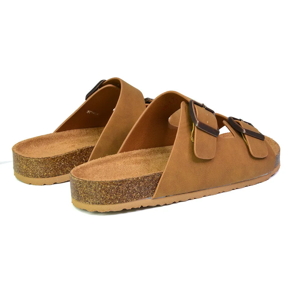 Star Double Buckle Strap Flat Slider Casual Footbed Summer Mule Sandals in Gold