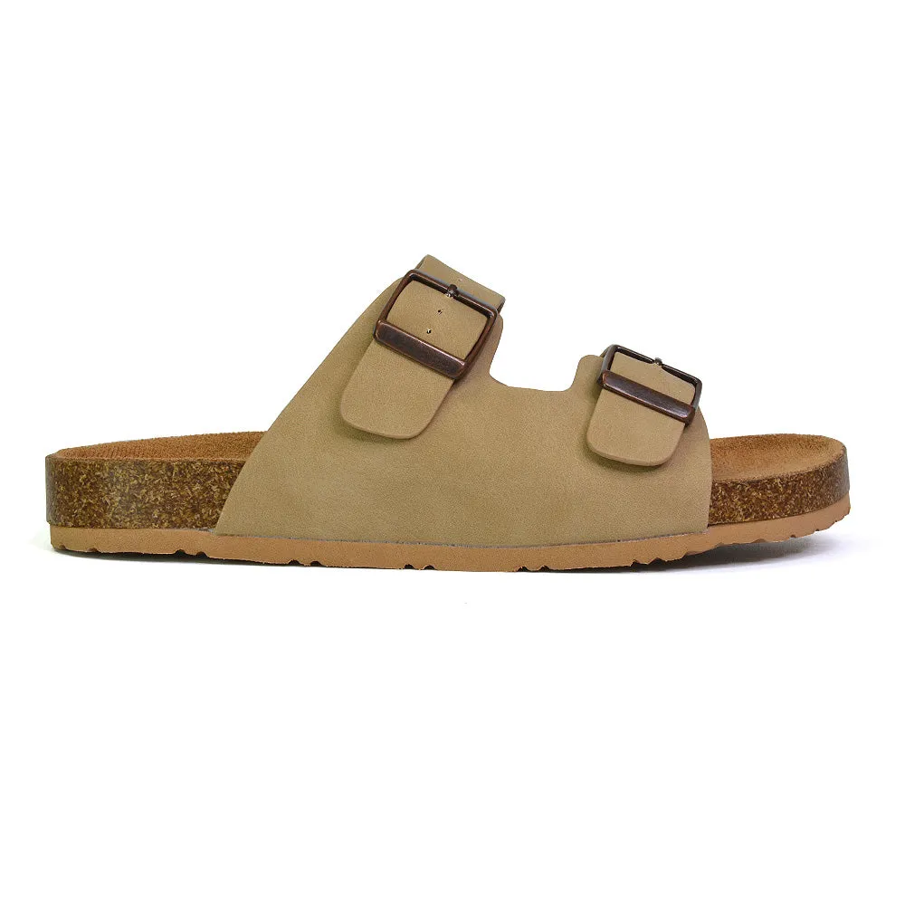 Star Double Buckle Strap Flat Slider Casual Footbed Summer Mule Sandals in Gold