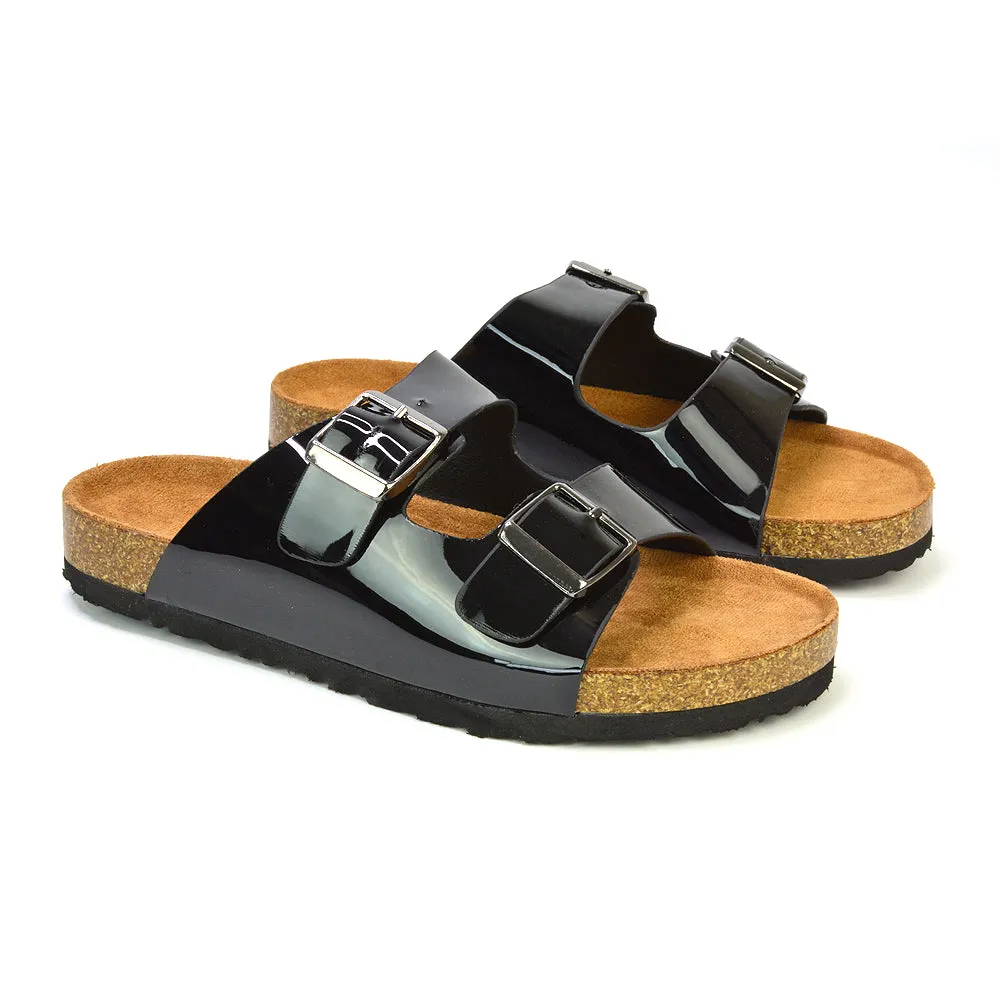 Star Double Buckle Strap Flat Slider Casual Footbed Summer Mule Sandals in Gold