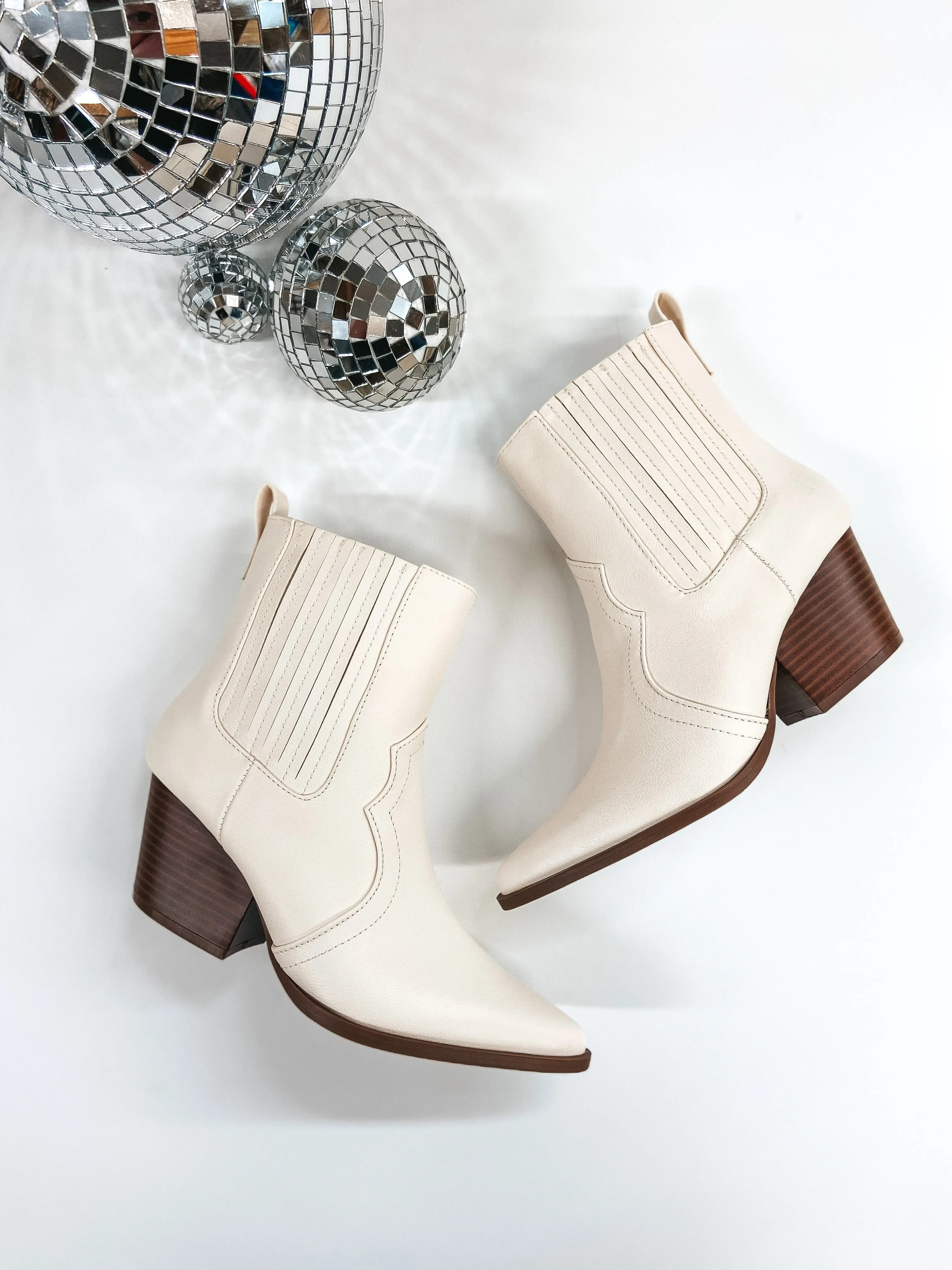 Strutin' Through Sedona Western Heeled Booties in Ivory