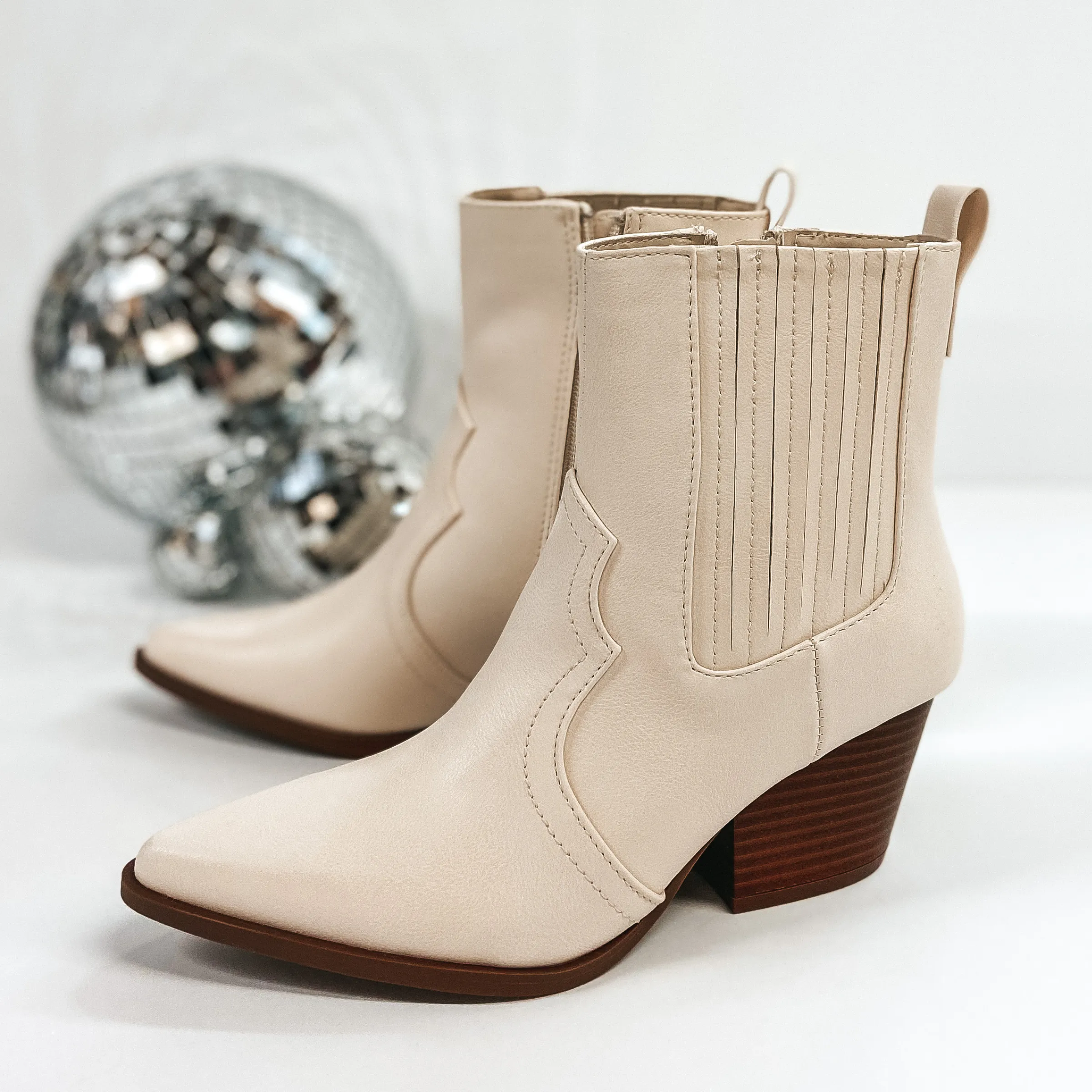 Strutin' Through Sedona Western Heeled Booties in Ivory