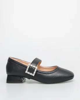 Tomaz NN303 Ladies Ballerina Buckle Low Heels (Black)