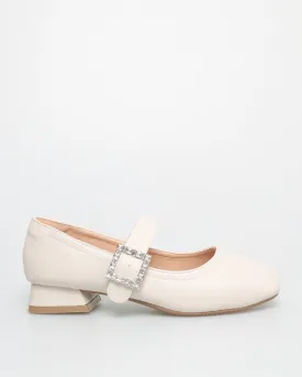 Tomaz NN303 Ladies Ballerina Buckle Low Heels (Cream)