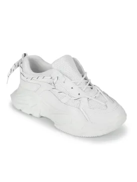 Total White PU Side Lace Pattern Chunky Sneakers