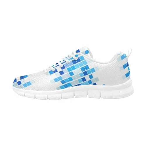 Uniquely You Sneakers for Women, Blue and White Mosaic Print - Running