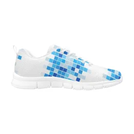 Uniquely You Sneakers for Women, Blue and White Mosaic Print - Running