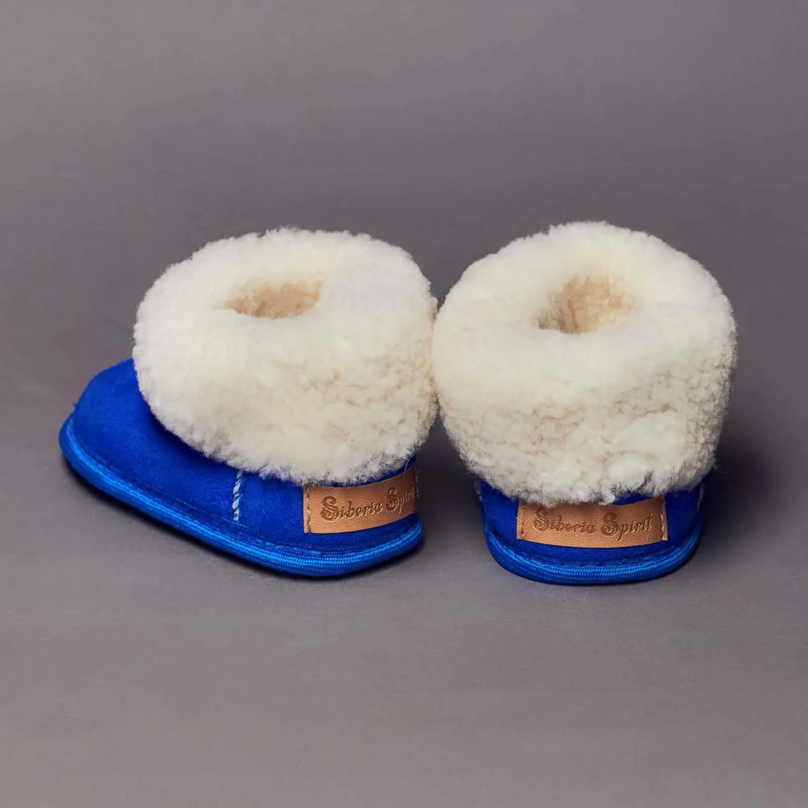 Unisex Royal Blue Sheepskin Kids Slippers