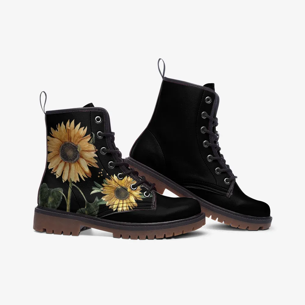 Vintage Sunflowers Black Lace Up Boots