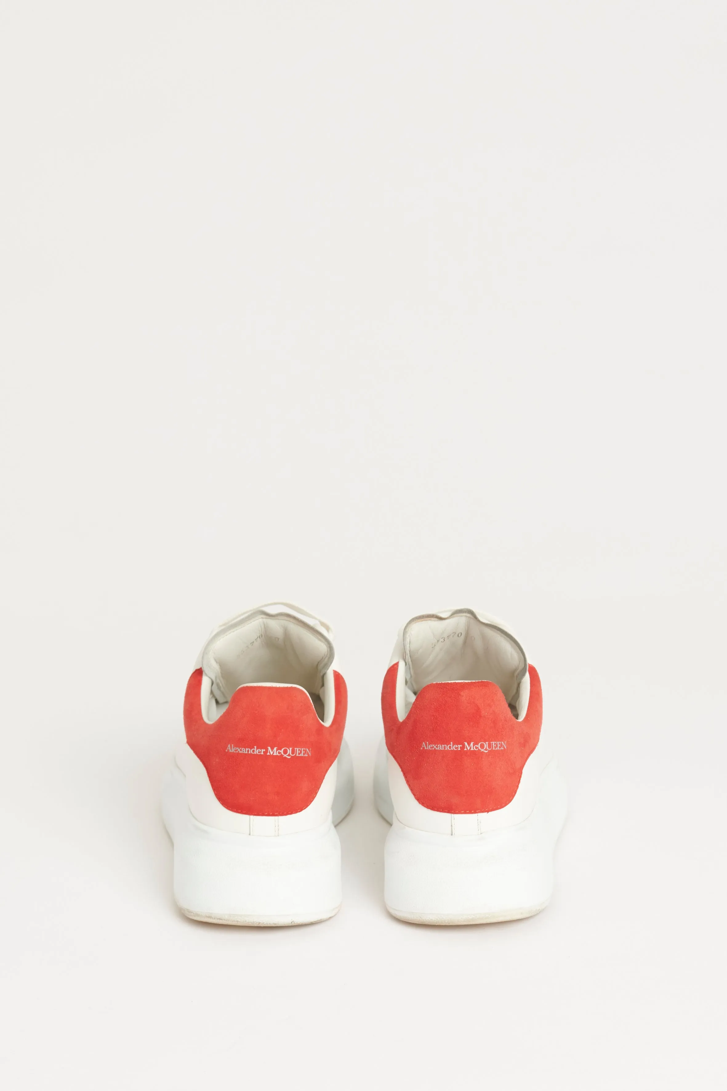 White Leather Preowned Oversized Sneakers With Red Accents