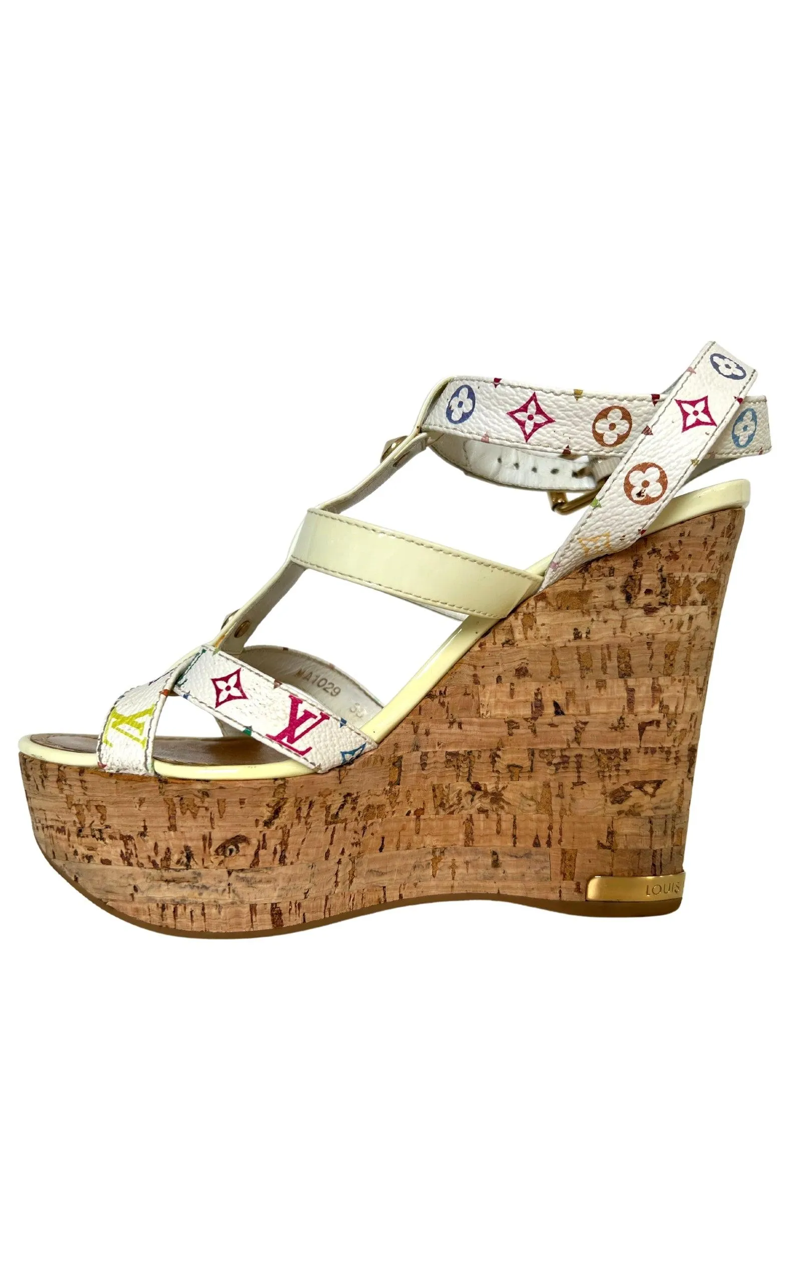 White Monogram Multicolor Wedge